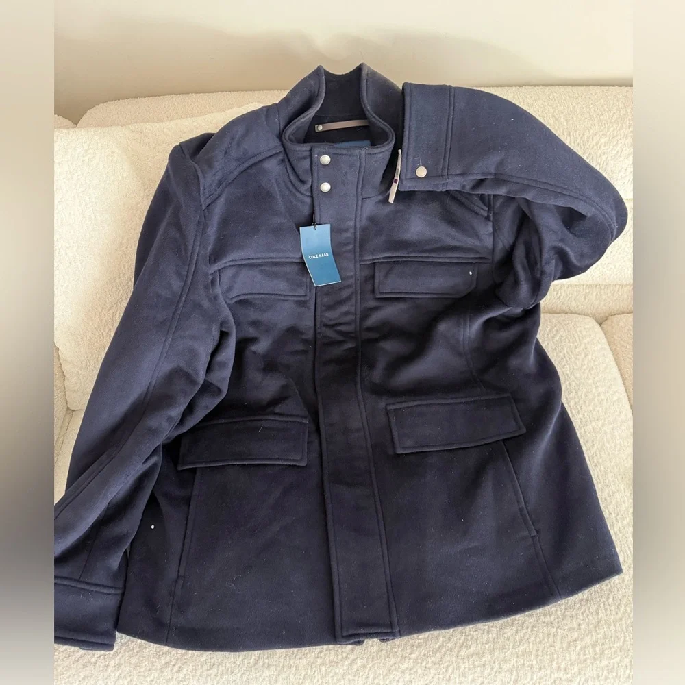 COLE HAAN Men’s‎ Wool Blend Coat, Navy, XXL